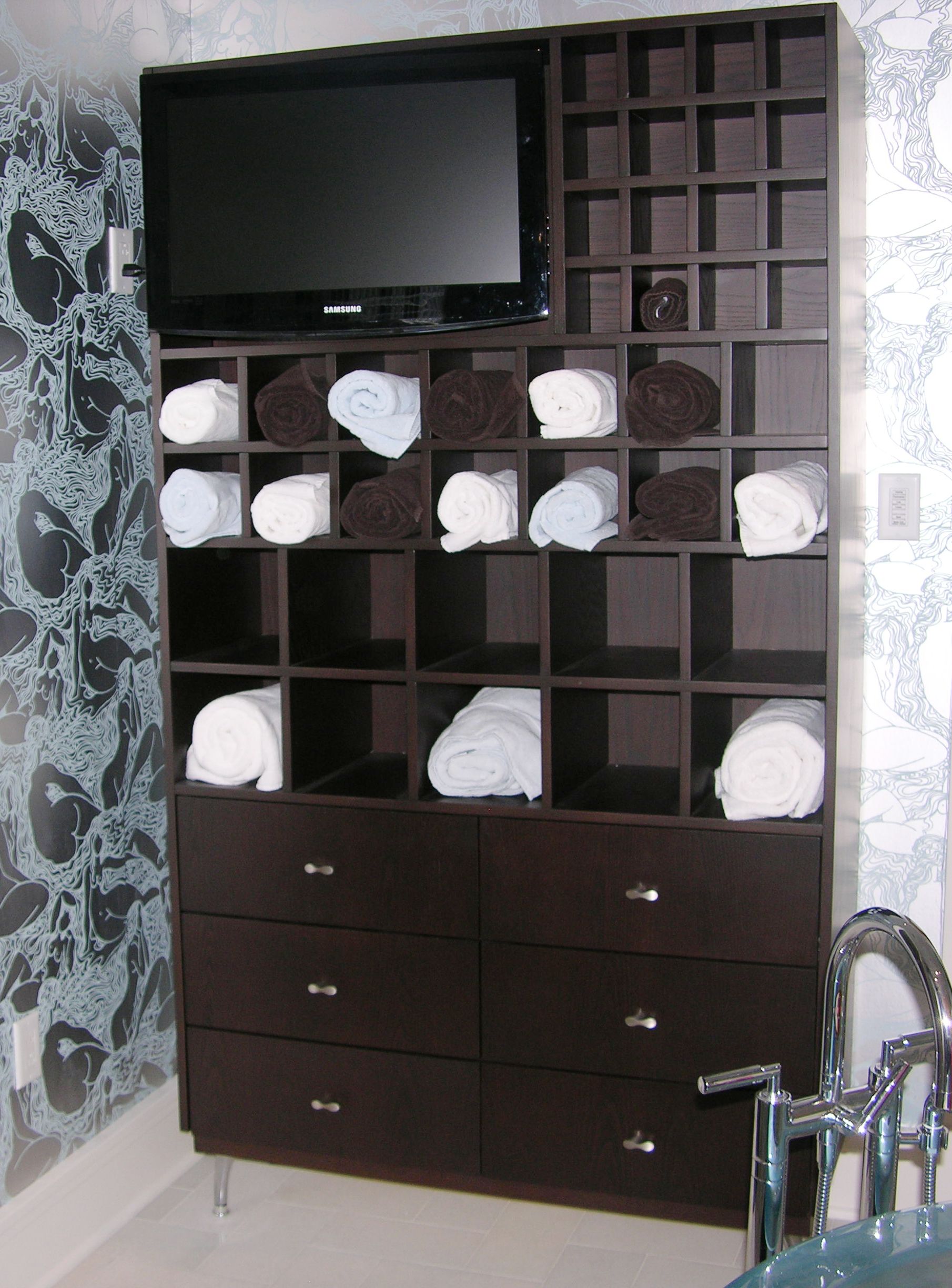 Hotel lobby millwork with custom front desk and feature panels (portfolio image 9)